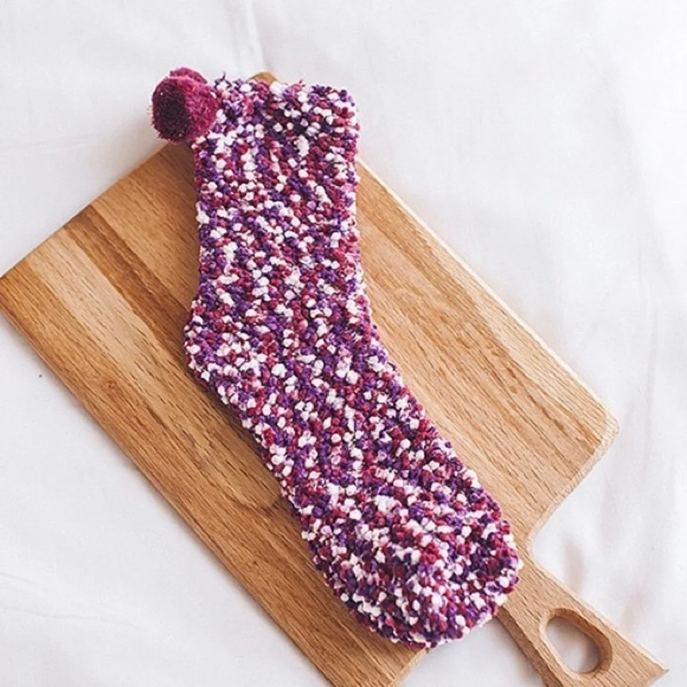 Purple Fluffy Pom Pom Socks